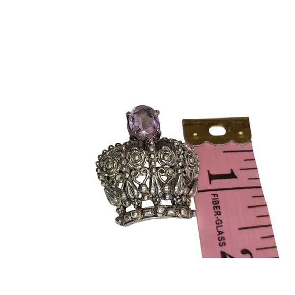Crown Brooch Pin Amethyst Stone - Picture 2 of 10
